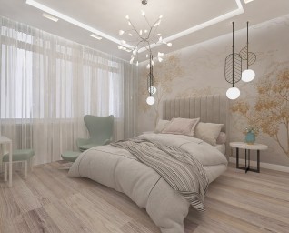 дизайн спальни в оливковых тонах. 2
