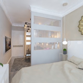 Дизайн спальни, совмещенной с гостиной зоной. 4